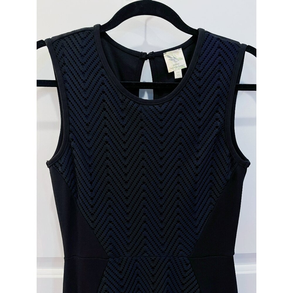 NWOT Anthropologie Navy & Black Sleeveless Midi Stretch Sheath Dress, Petite XS